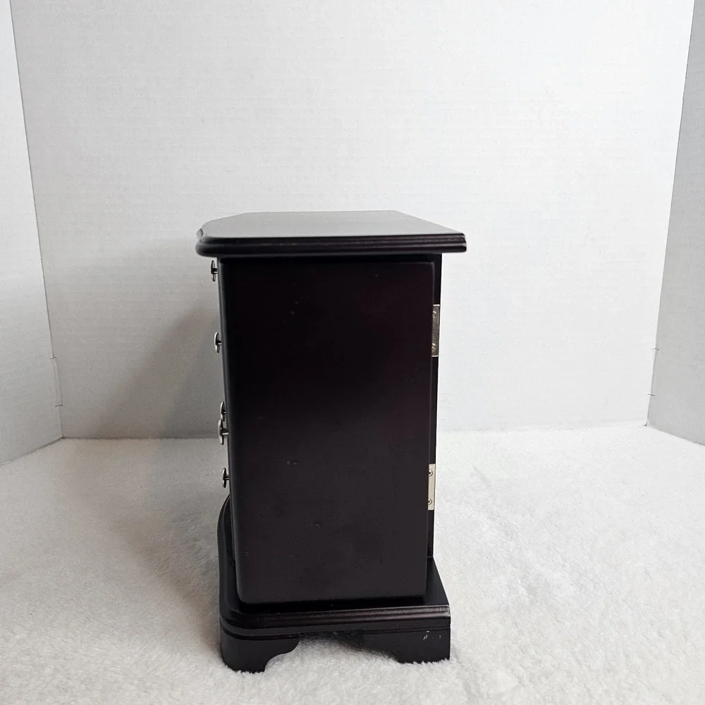 Brown Wooden Jewelry Box with Mirror, Velvet Lining, Drawers, Hooks for Jewelry